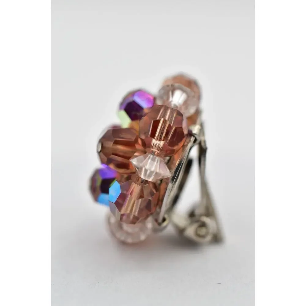 Laguna Vintage Clip On Crystal Earrings Champagne AB Cluster Signed 1950s A24